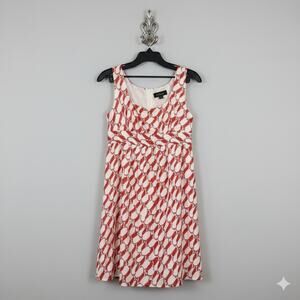 Adrianna Papell Dress Silk Blend Sleeveless Lined Dress Coral and White